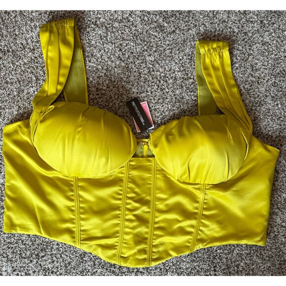 PrettyLittleThing Plus Chartreuse Satin Ruched Bust Corset Top US 24 NWT - Picture 4 of 8